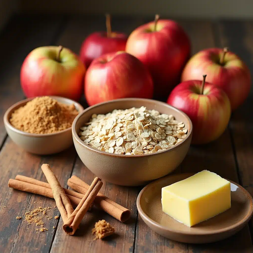 Fresh apples and baking ingredients for apple crisp