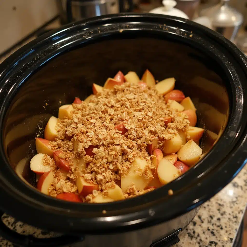 Apple crisp cooking in a crockpot