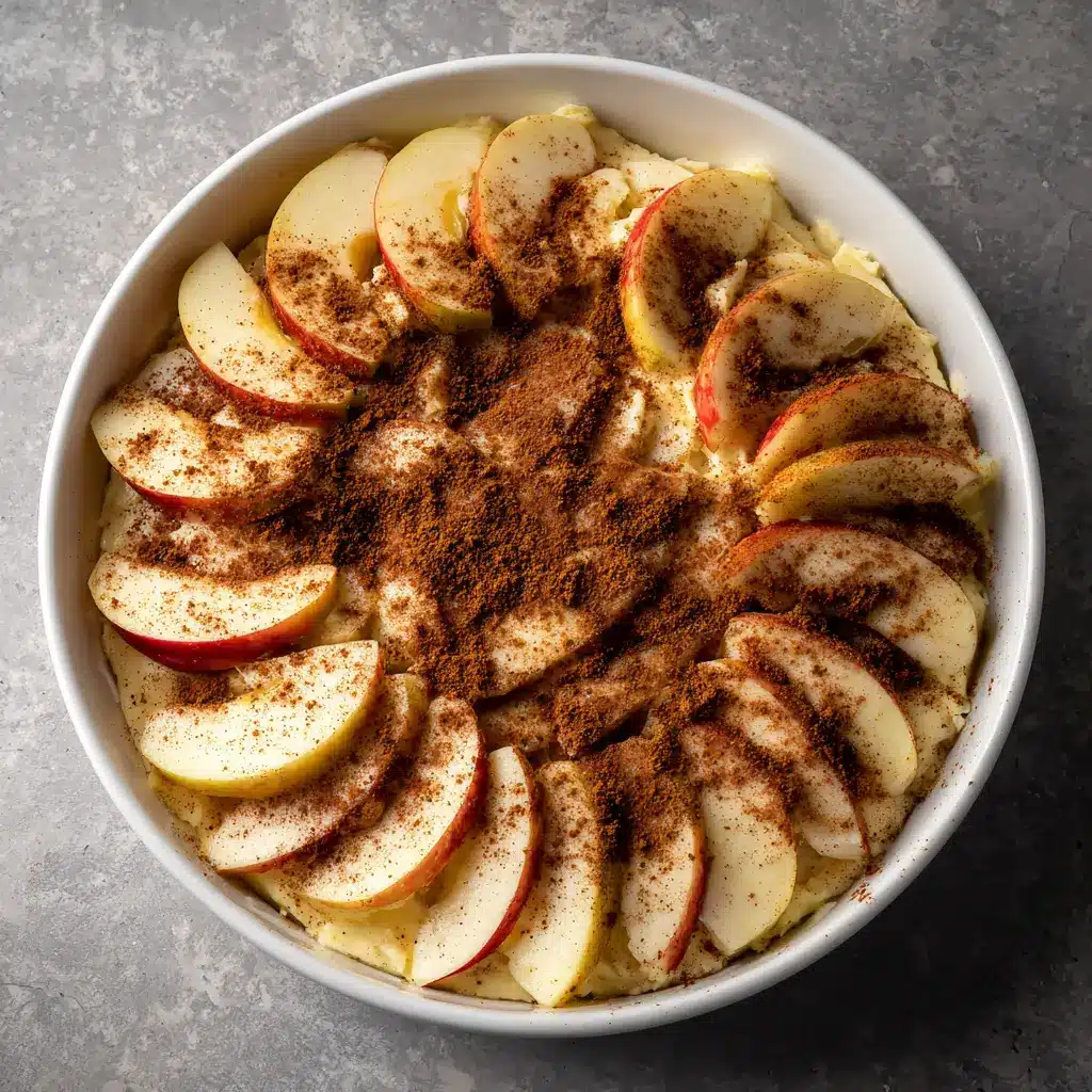 Spiced apples layered on cheesecake