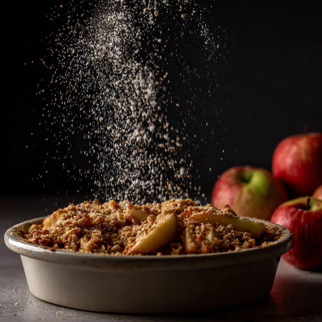 Oat crumble on top of apples