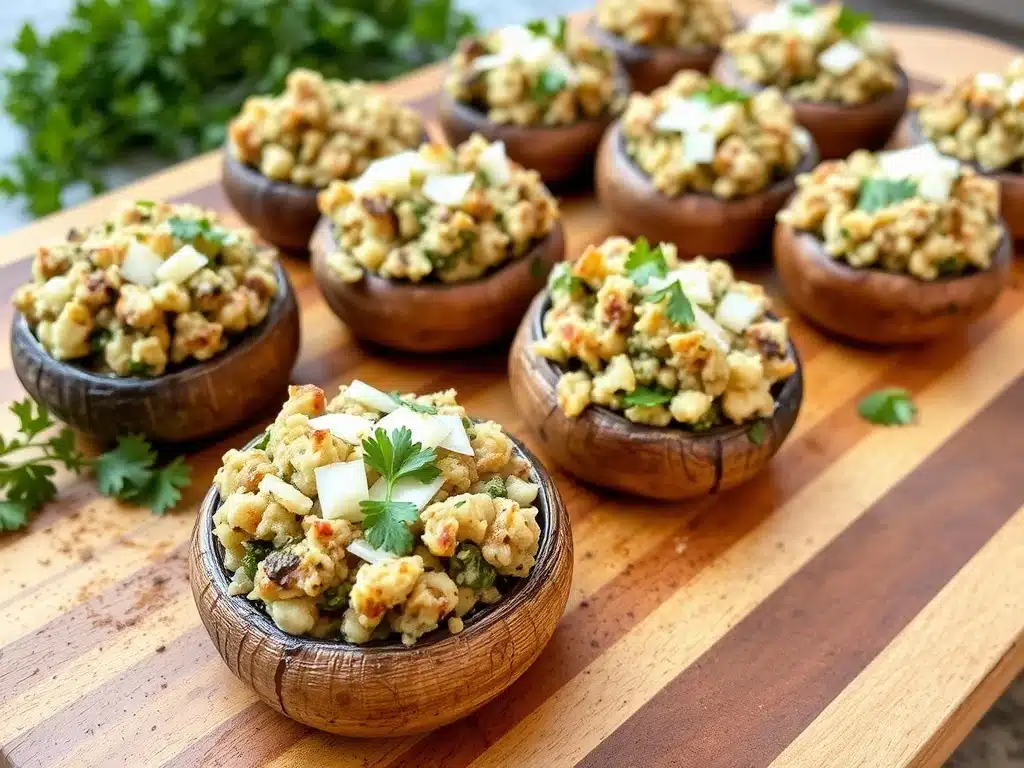 Baked mushrooms stuffed with seasoned stuffing mix and cheese