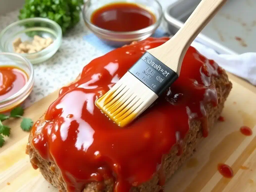 Applying glaze to meatloaf before baking.