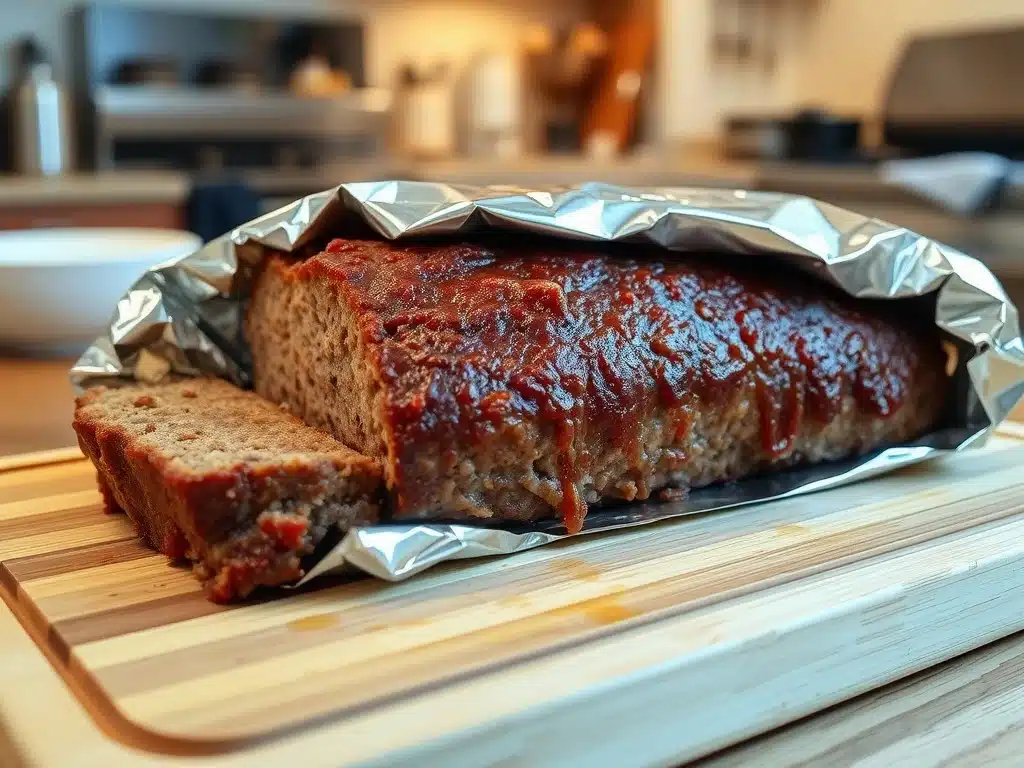 Resting meatloaf covered in foil.