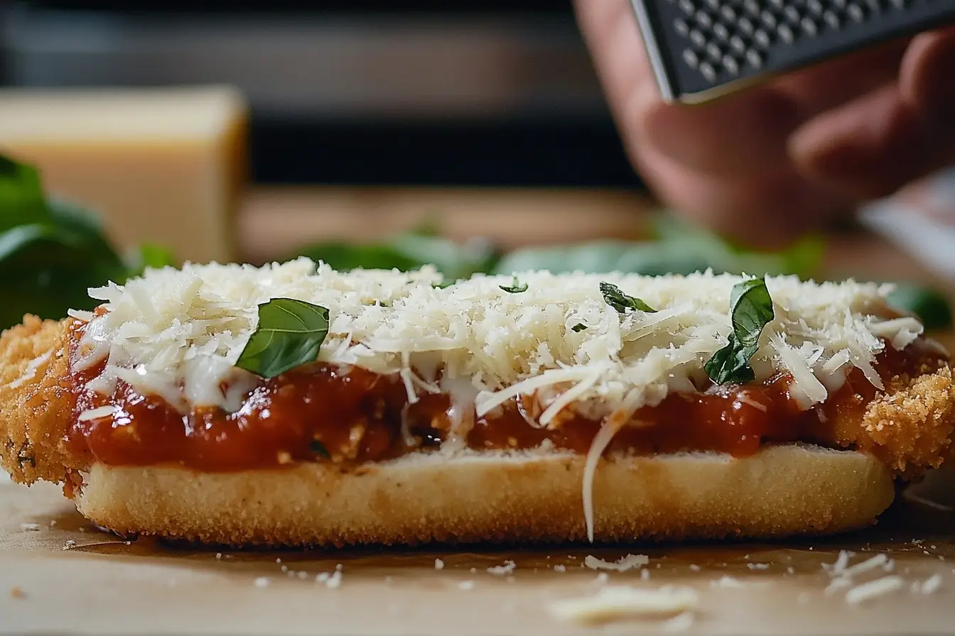 Assembling A Classic Chicken Parmesan Sandwich