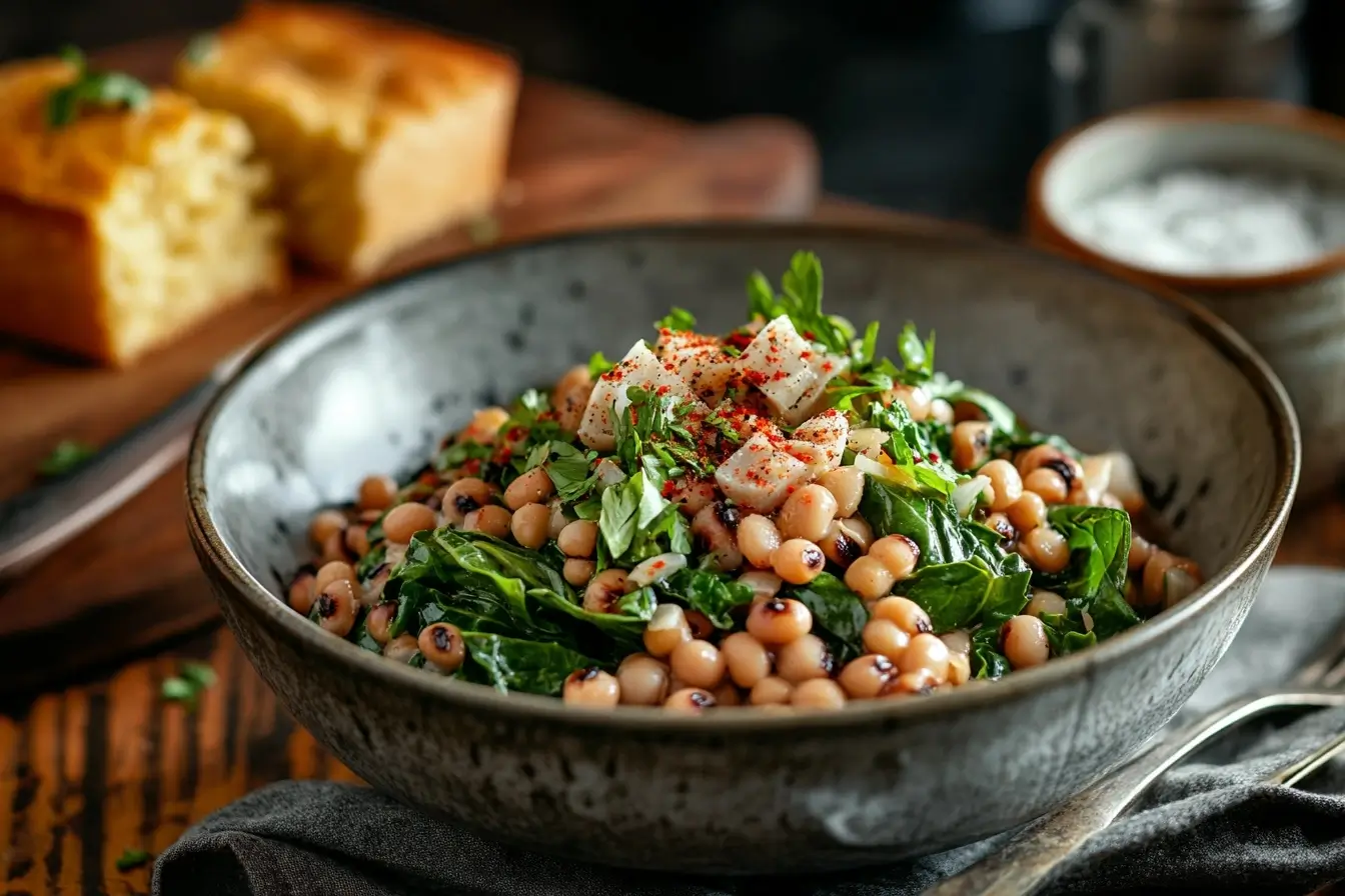 Collard Greens With Black Eyed Peas And Cornbread