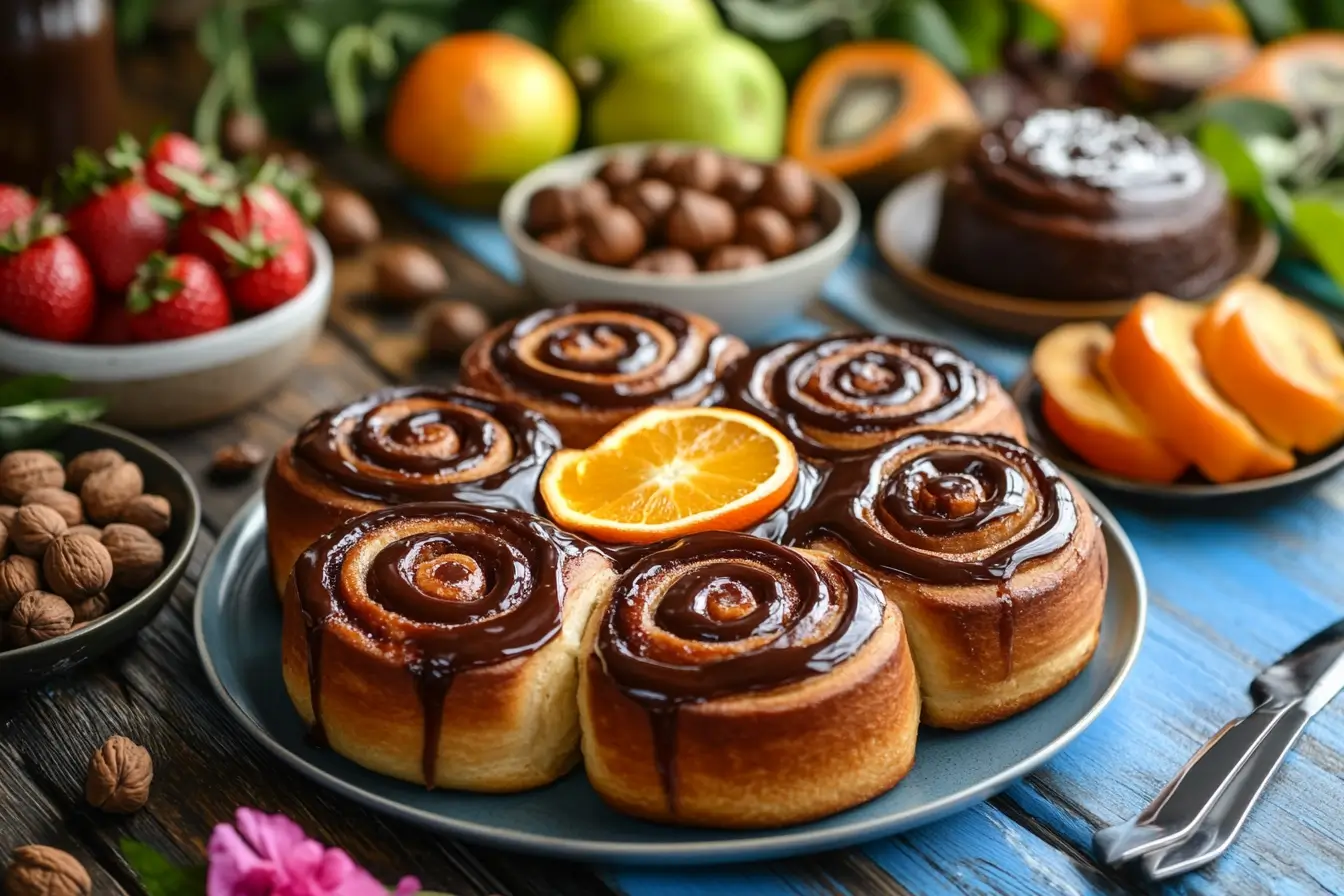 Cinnamon rolls with colorful icing toppings