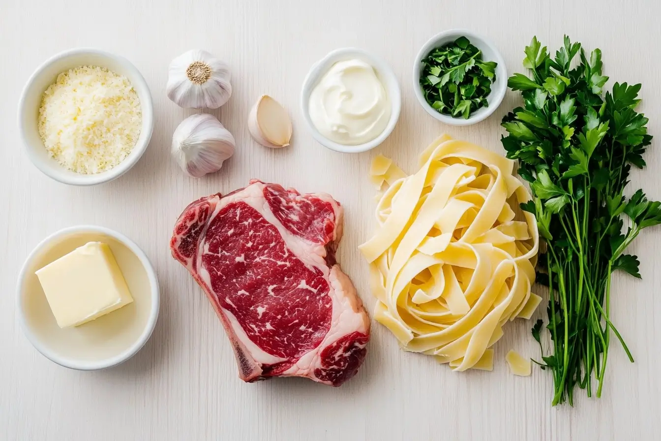 Fresh Ingredients For Steak Alfredo