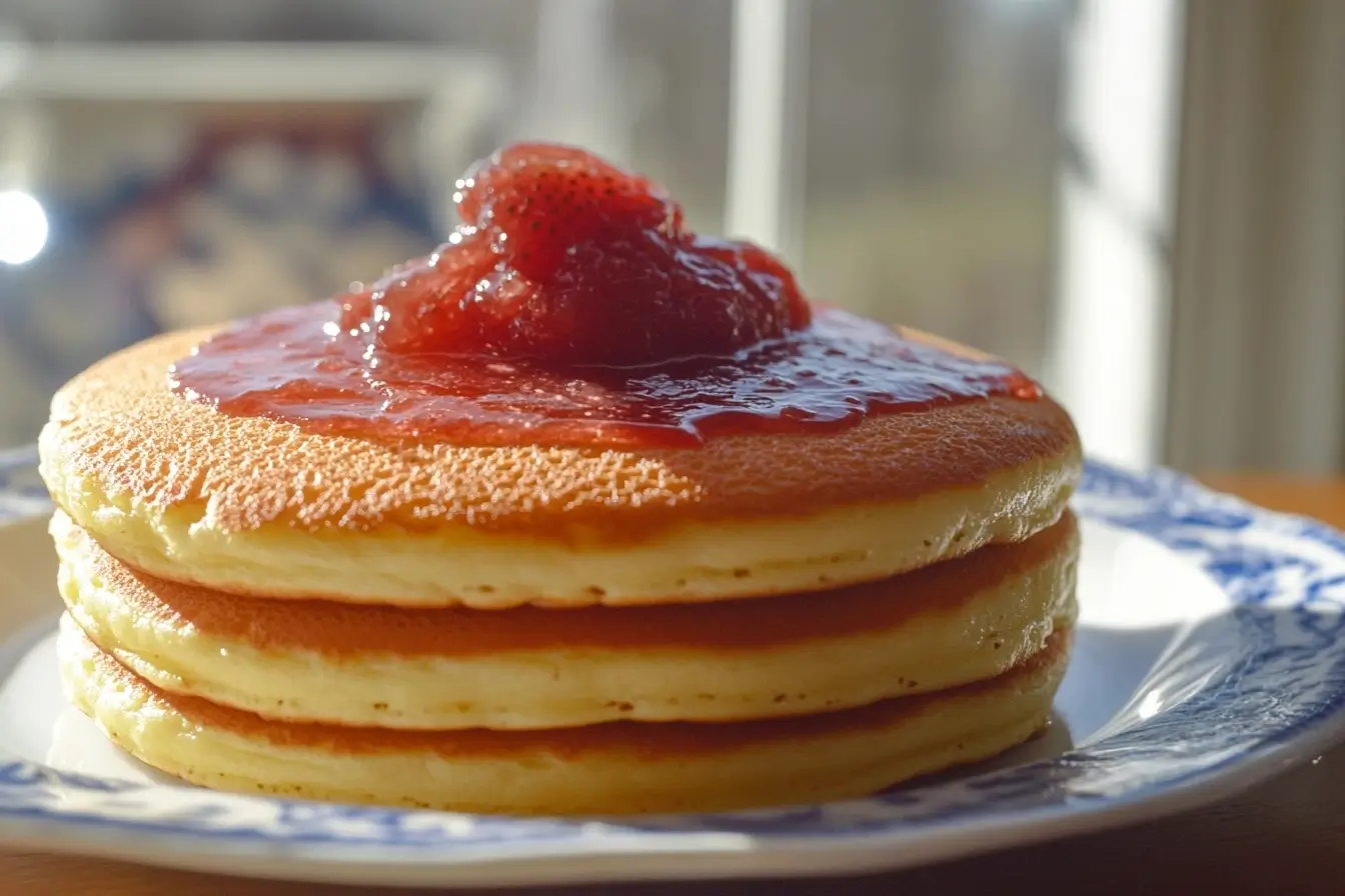 Pancakes With Strawberry Freezer Jam.