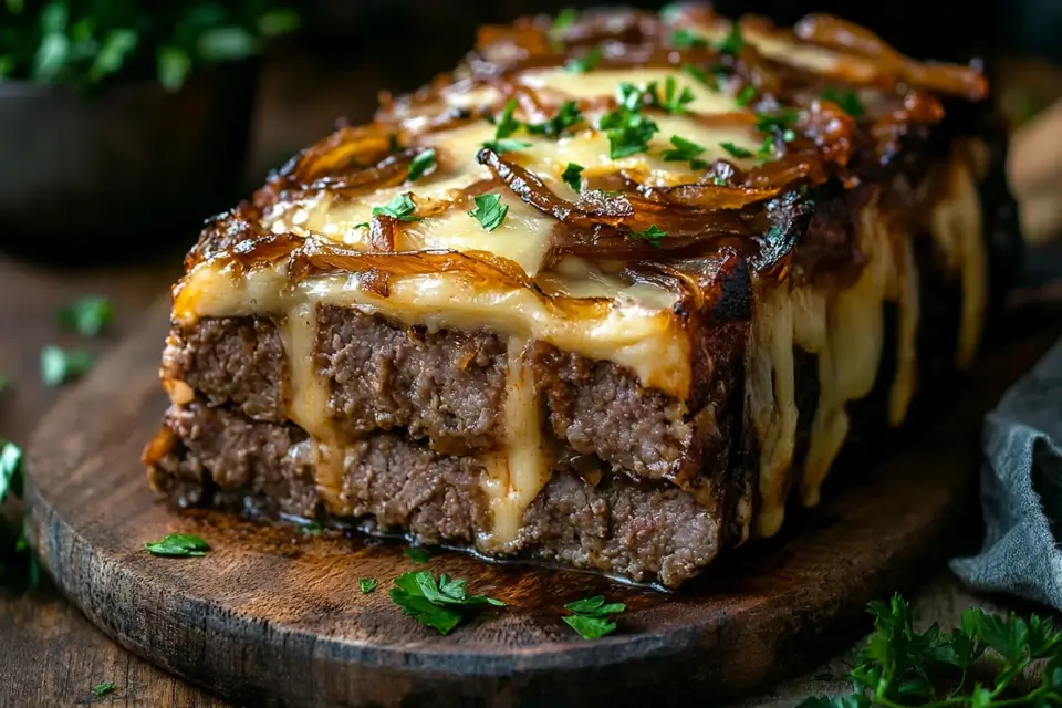 Philly Cheesesteak Meatloaf With Gooey Cheese.