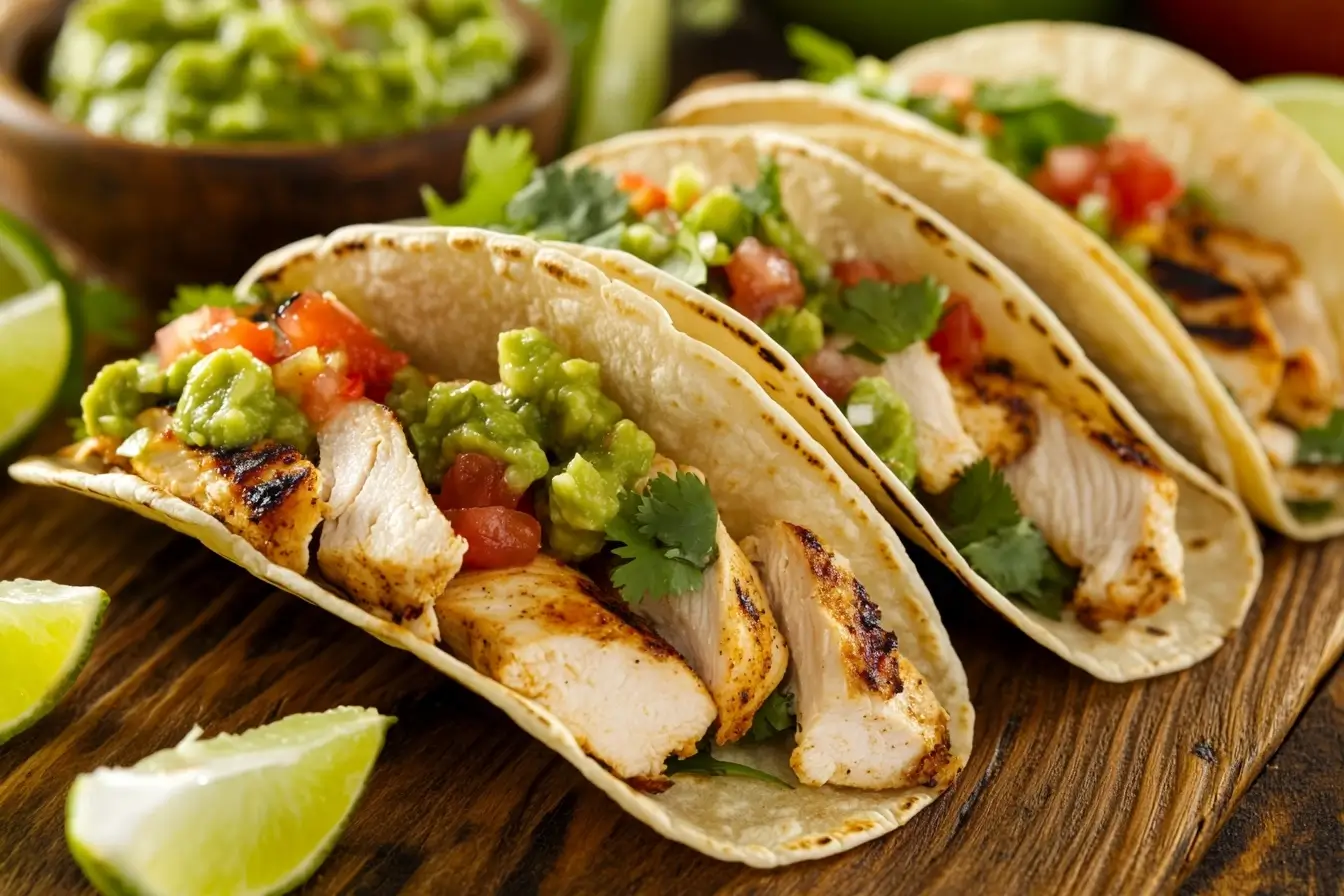 Platter Of Chicken Tacos With Vibrant Toppings