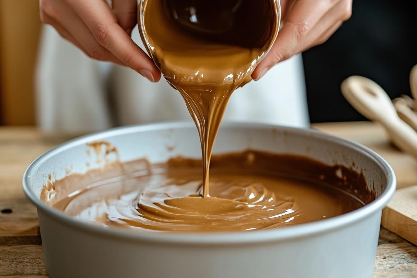 Pouring Peanut Butter Fudge Mixture