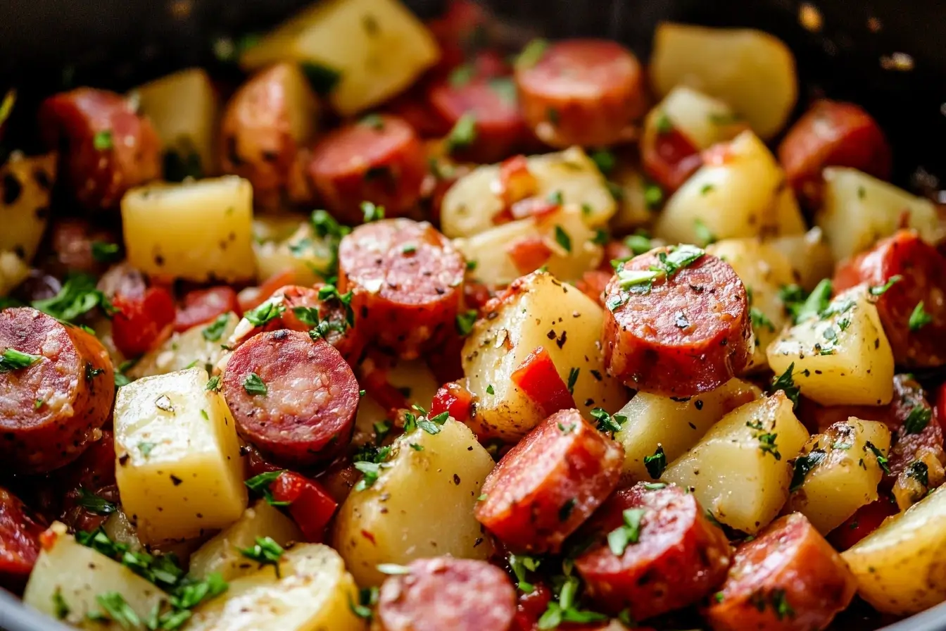 Preparing Kielbasa Potato Soup Ingredients.