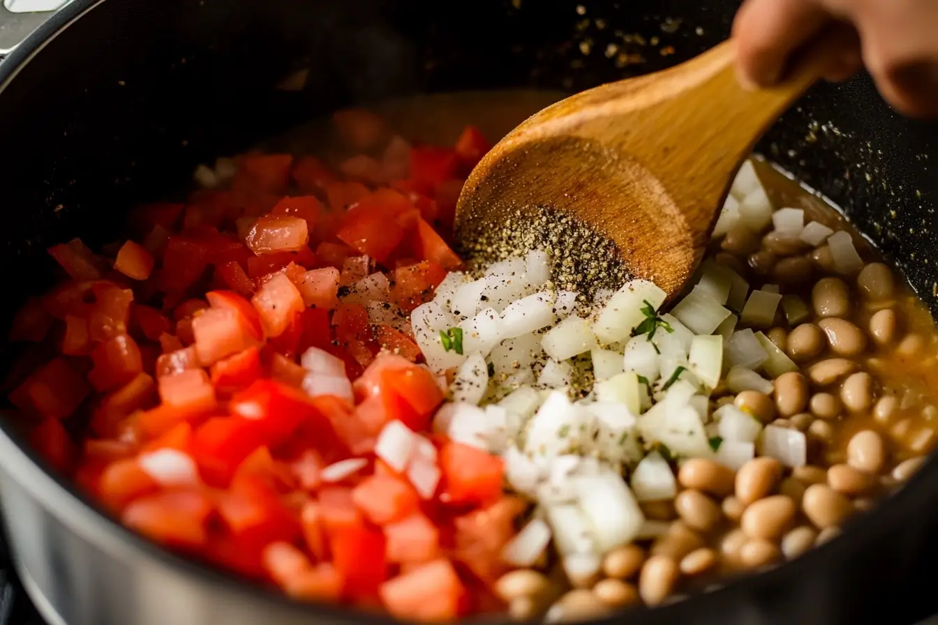 Preparing Ranch Style Beans With Fresh Ingredients