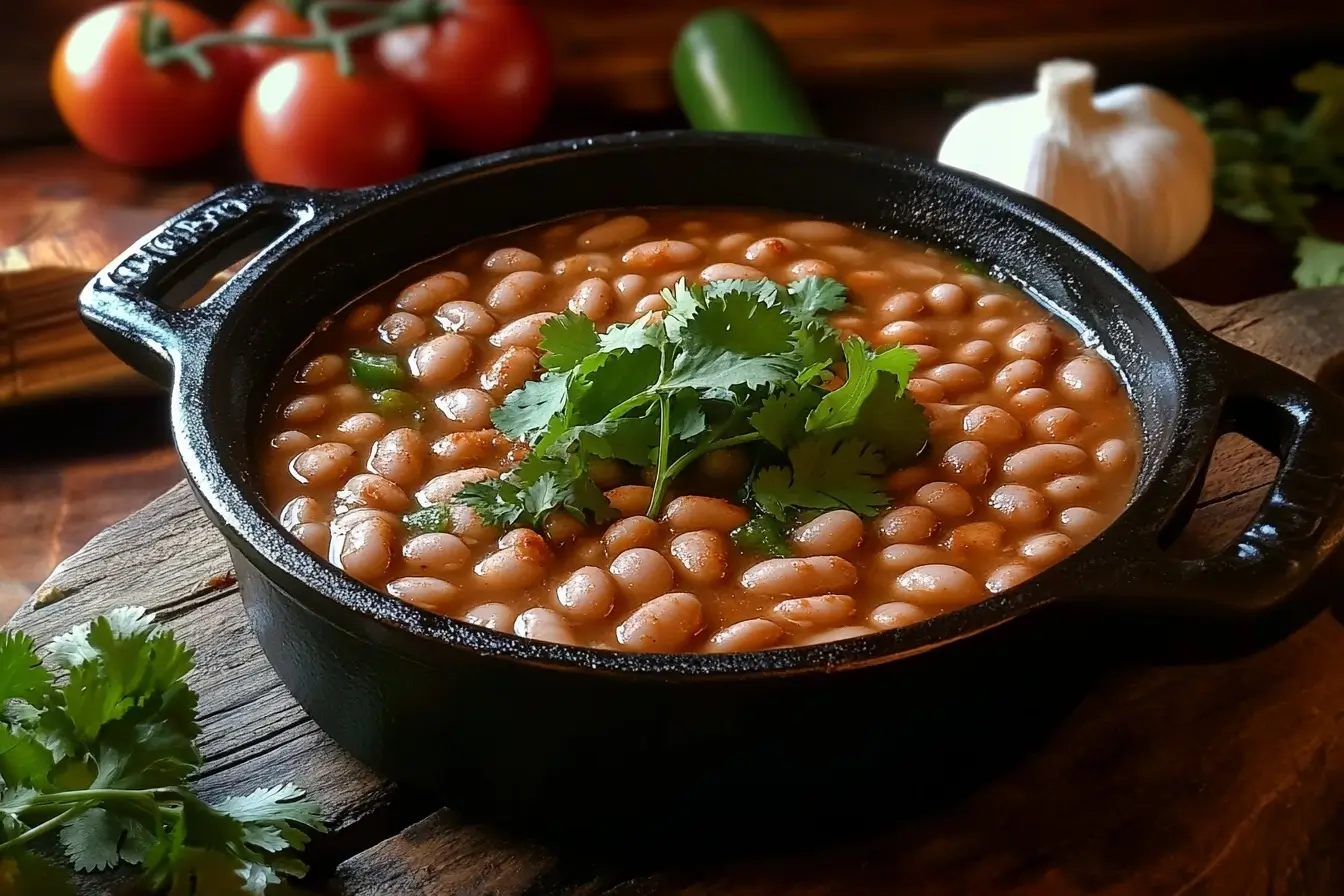 Rustic Ranch Style Beans In A Cast Iron Pot