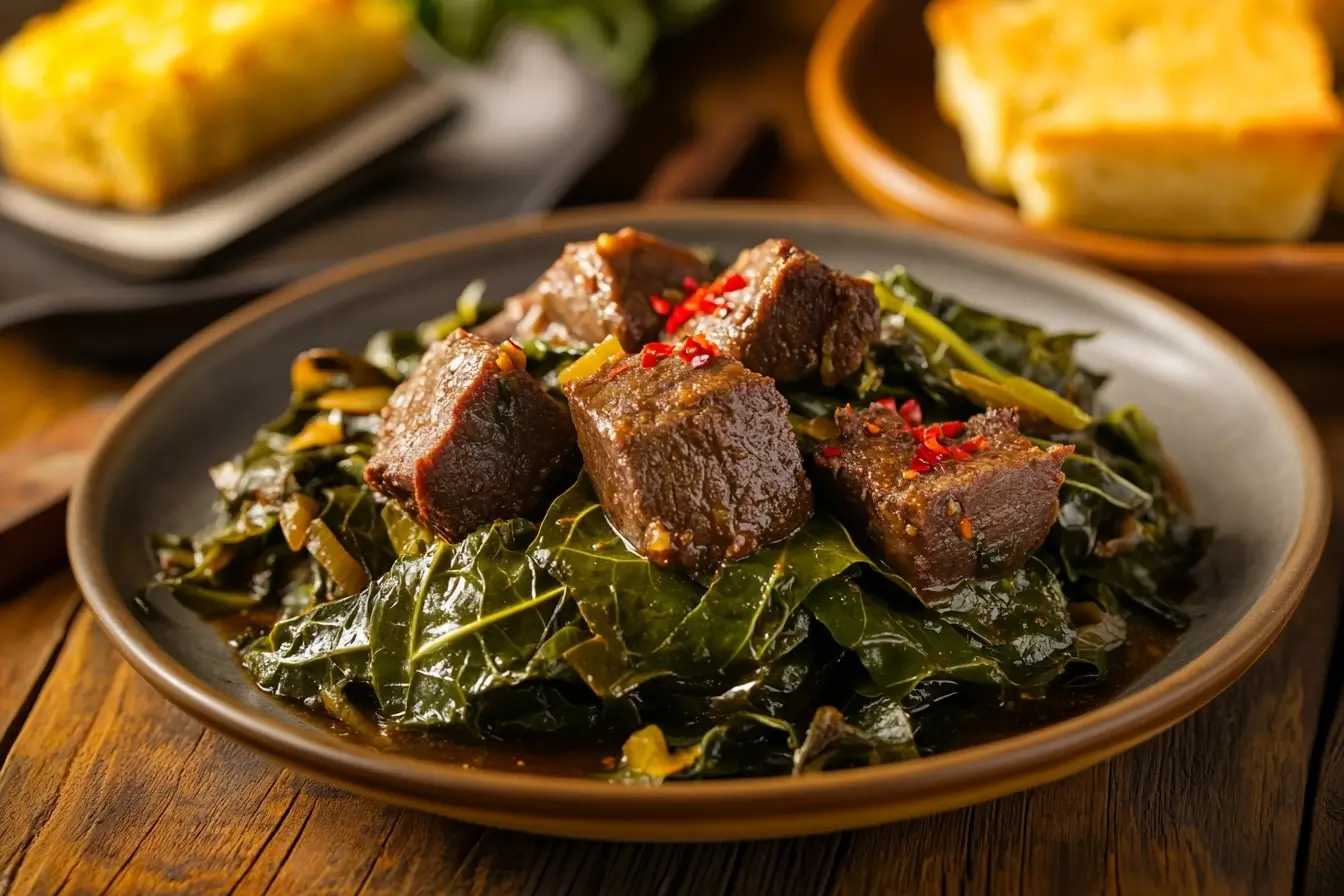 Slow Cooker Collard Greens With Beef And Cornbread