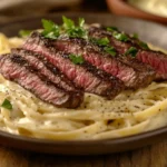 Steak Alfredo On Rustic Plate