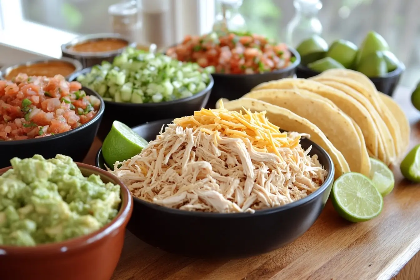 Taco Bar With Chicken Tacos And Toppings