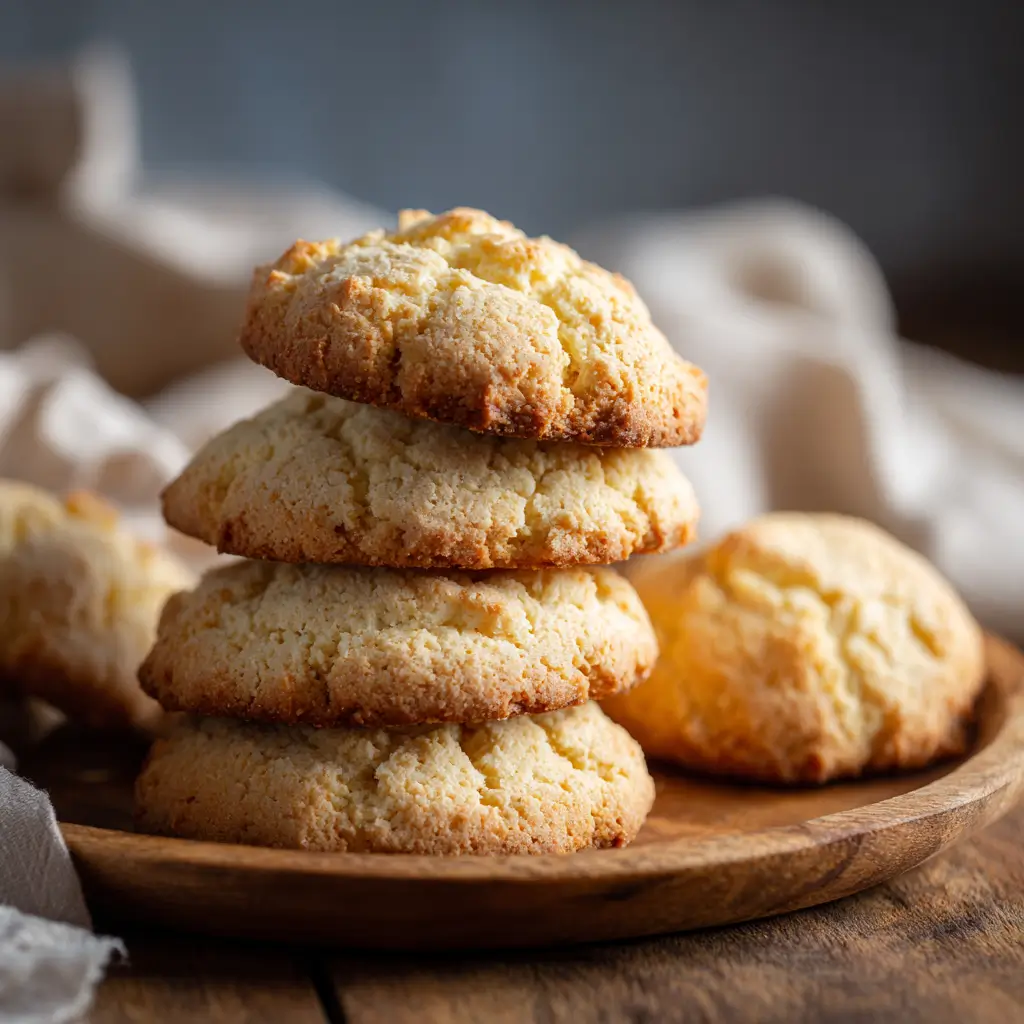 Stack of soft sour cream cookies on a rustic plate